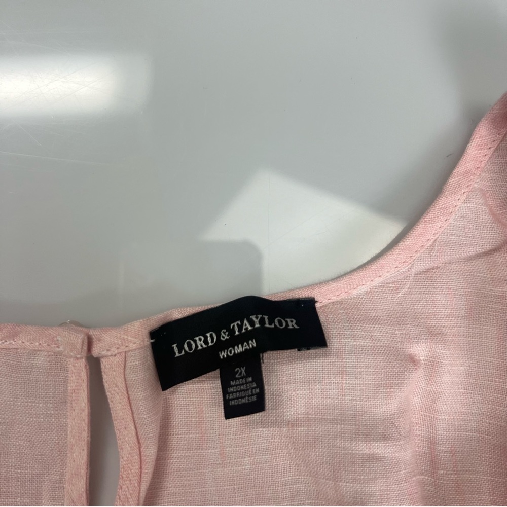 Lord & Taylor women’s pink linen sleeveless shirt 2X L17-30 - Picture 2 of 5